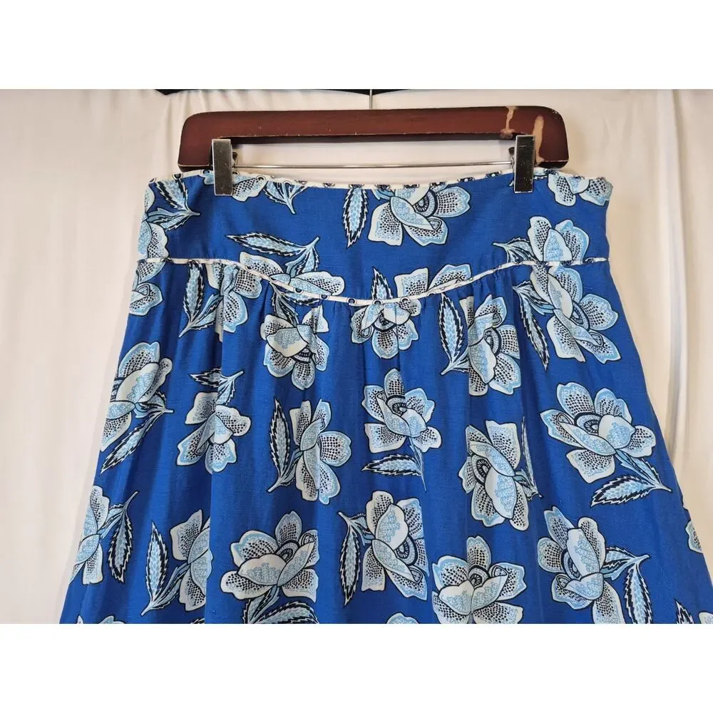 Anthropologie Maeve Alyssa Blue Floral Midi Skirt US 14 - Picture 6 of 13